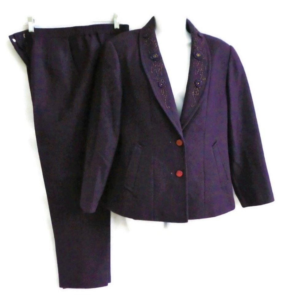 Vintage Pantsuit WooL Lined Purple Bakelite Antonio High Fashion Career 11 M